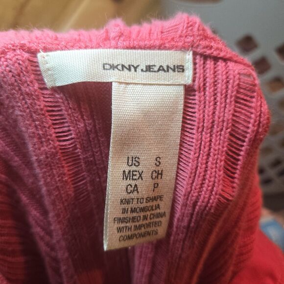 DKNY‎ Y2K Long Sleeve Knit to Shape Sweater Hood Pink/Coral Small - Picture 4 of 11